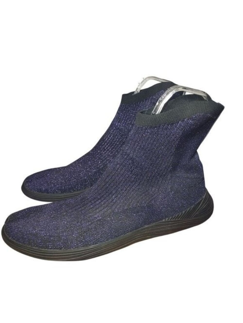ILysm Split-Toe Glitter Sock Boots Purple/Black Womens Size 13 Ribbed Knit Upper